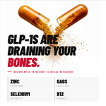 Two capsules breaking apart with text about GLP-1s and bone health