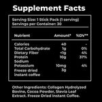 Supplement facts label for a freeze-dried instant coffee product