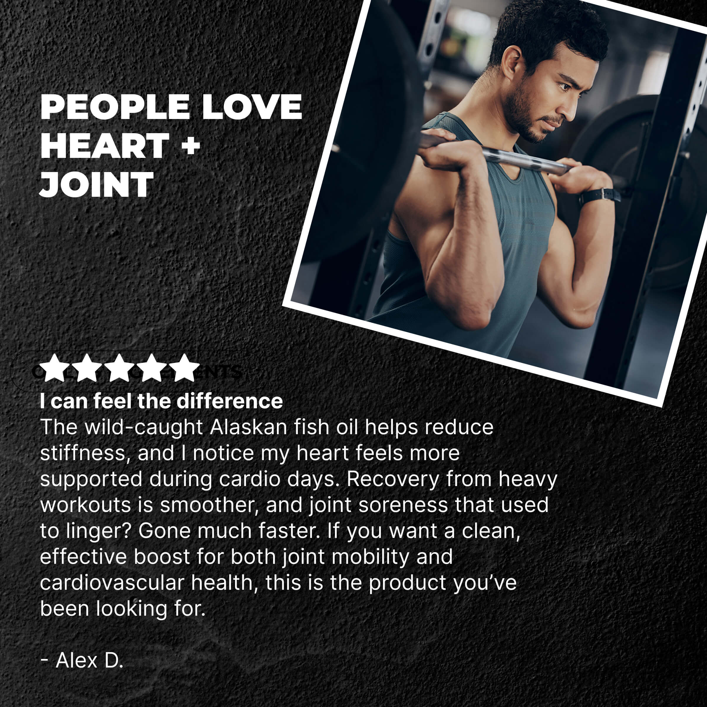Person lifting weights with text about Alaskan fish oil benefits