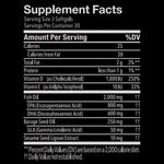 Supplement facts label with detailed nutritional information