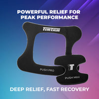 Black 'TimTam' push devices on a gradient blue and purple background with promotional text.