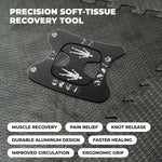 Precision soft-tissue recovery tool on a textured gray background with feature text.